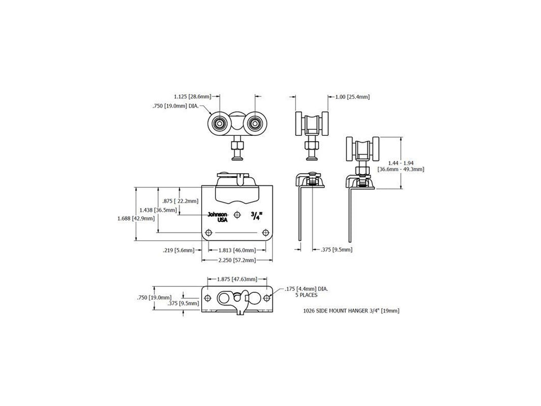 1026 Side Mount Hanger 3/4" [19mm] Door