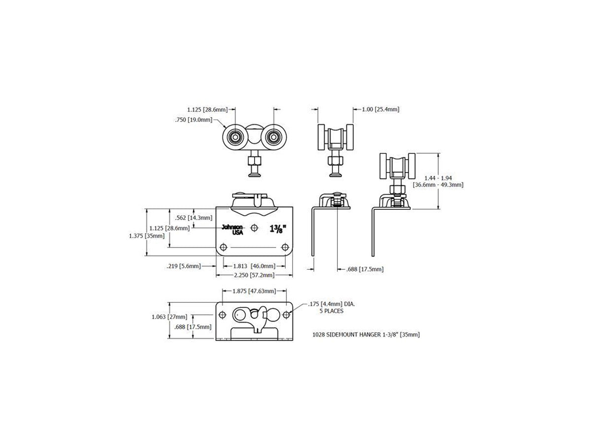 1028 Side Mount Hanger 1-3/8" [35mm] Door
