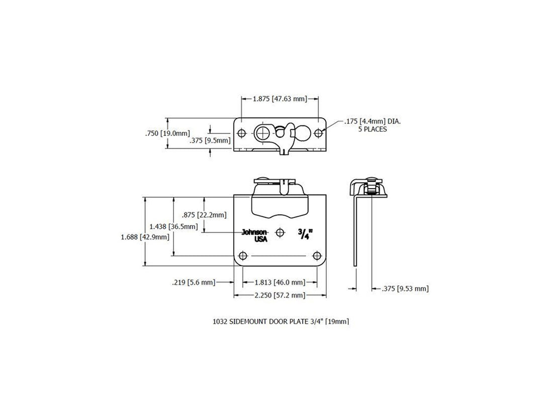 1032 Side Mount Hanger Plate 3/4" [19mm] Door