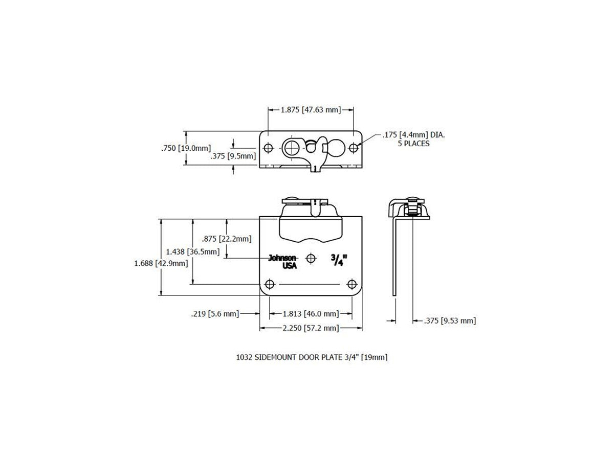 1032 Side Mount Hanger Plate 3/4" [19mm] Door
