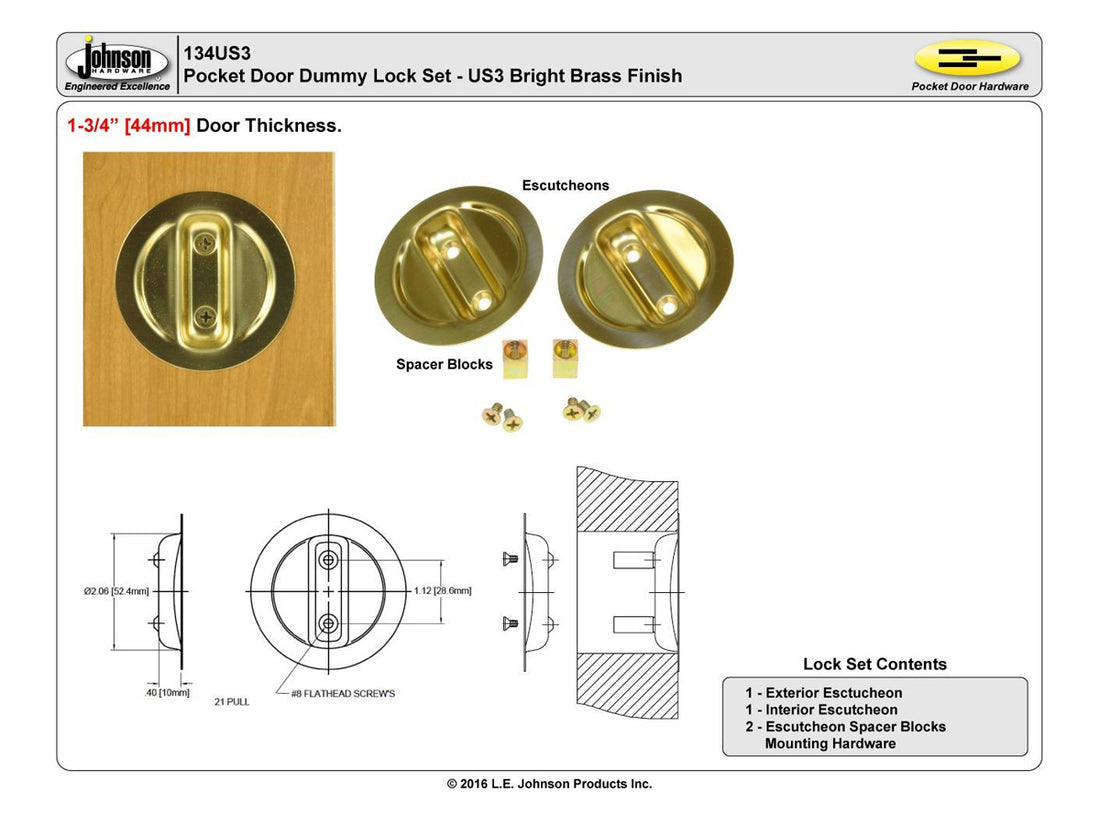 134US3 1-3/4" Dummy Pocket Door Pull Set