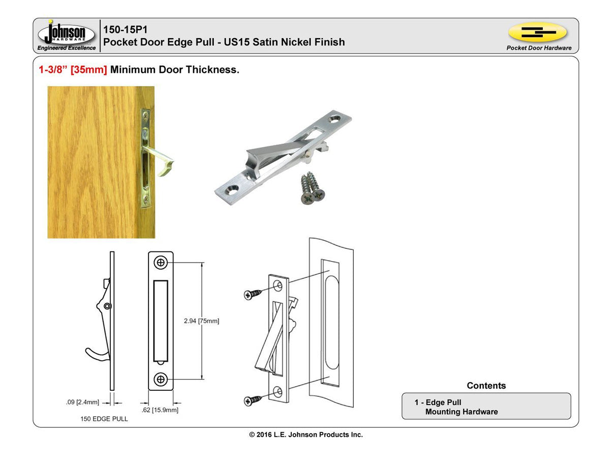 150US15 US15 Satin Nickel Edge Pull