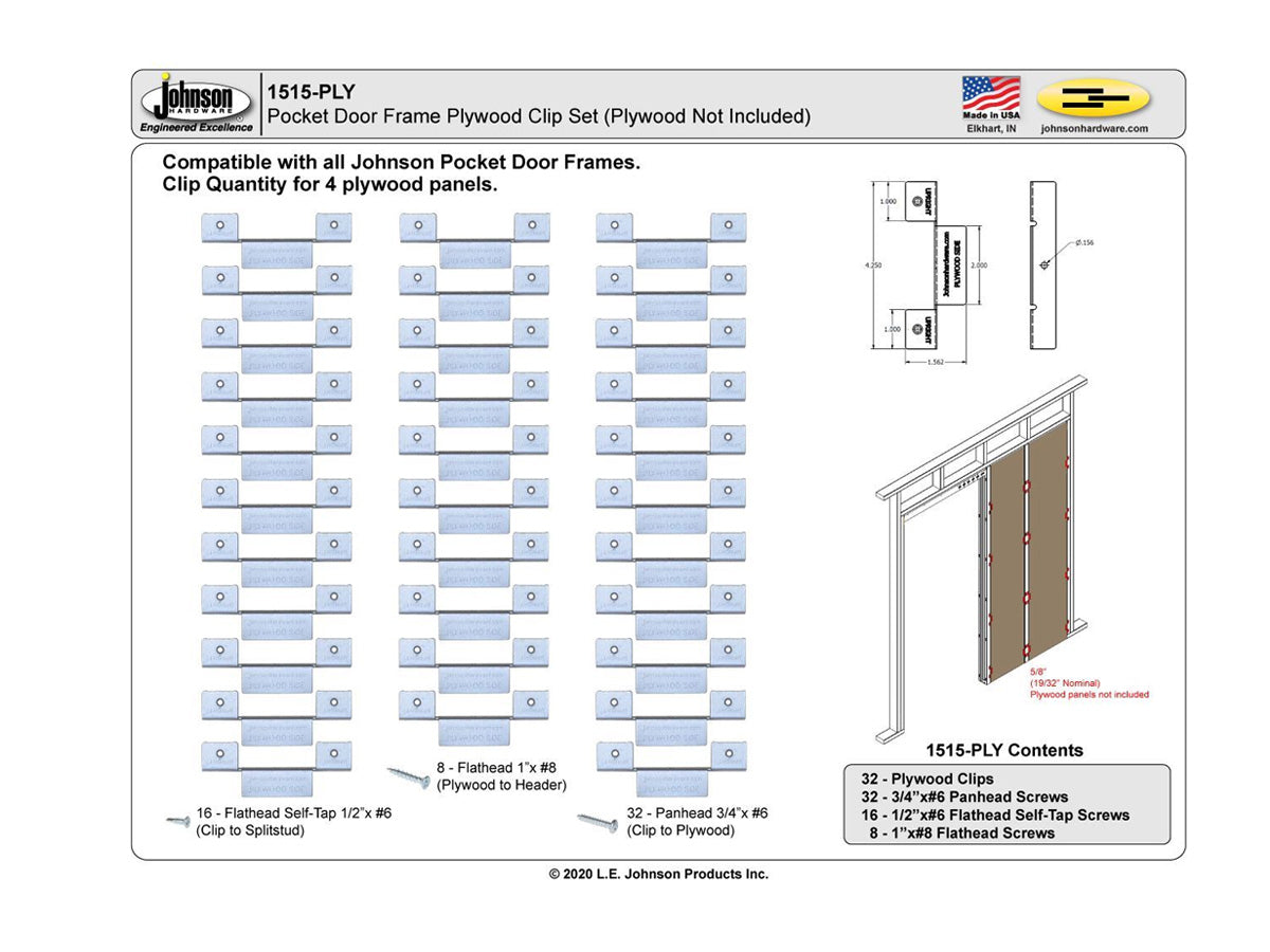 1515-PLY Pocket Door Frame Plywood Clip Set