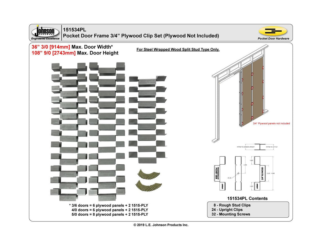 151534PL Pocket Door Frame Reinforcement Clip Set