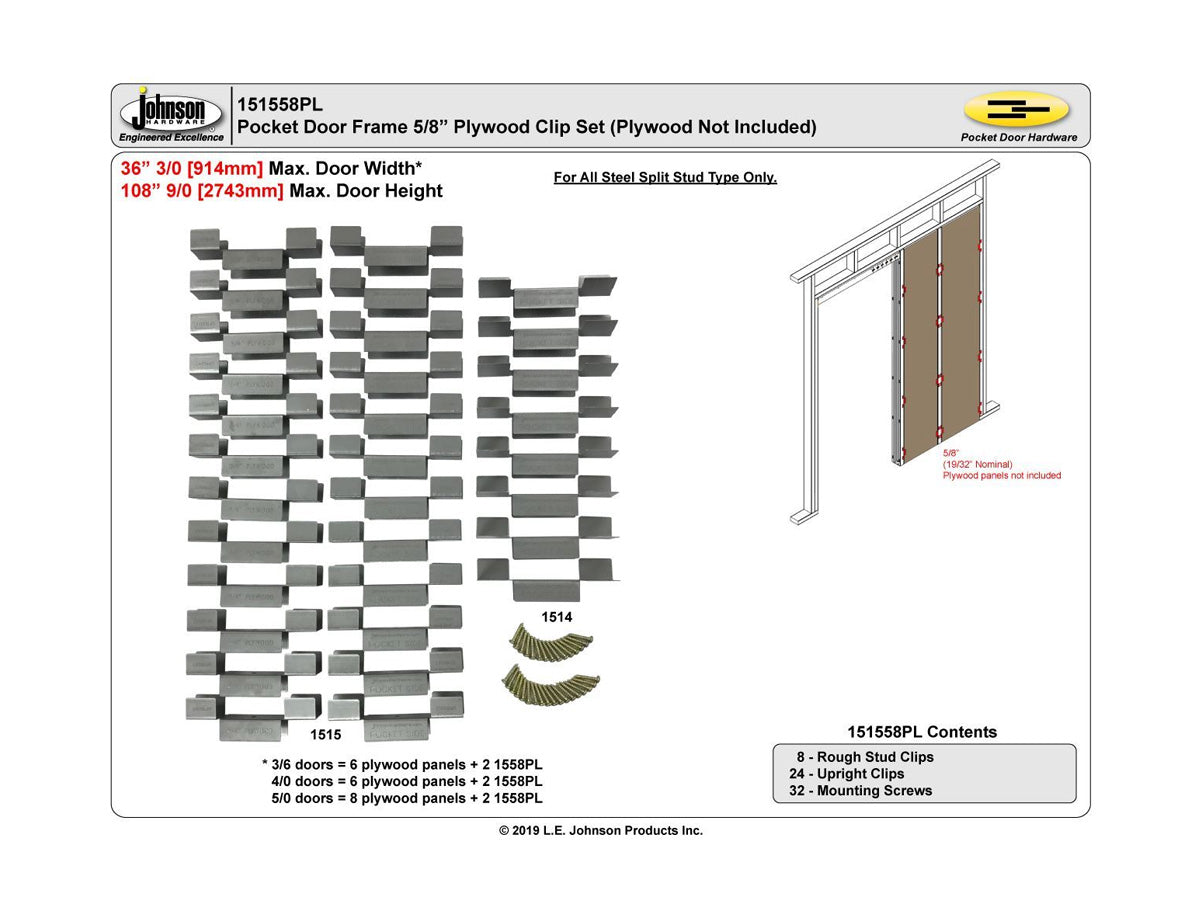 151558PL Pocket Door Frame Reinforcement Clip Set