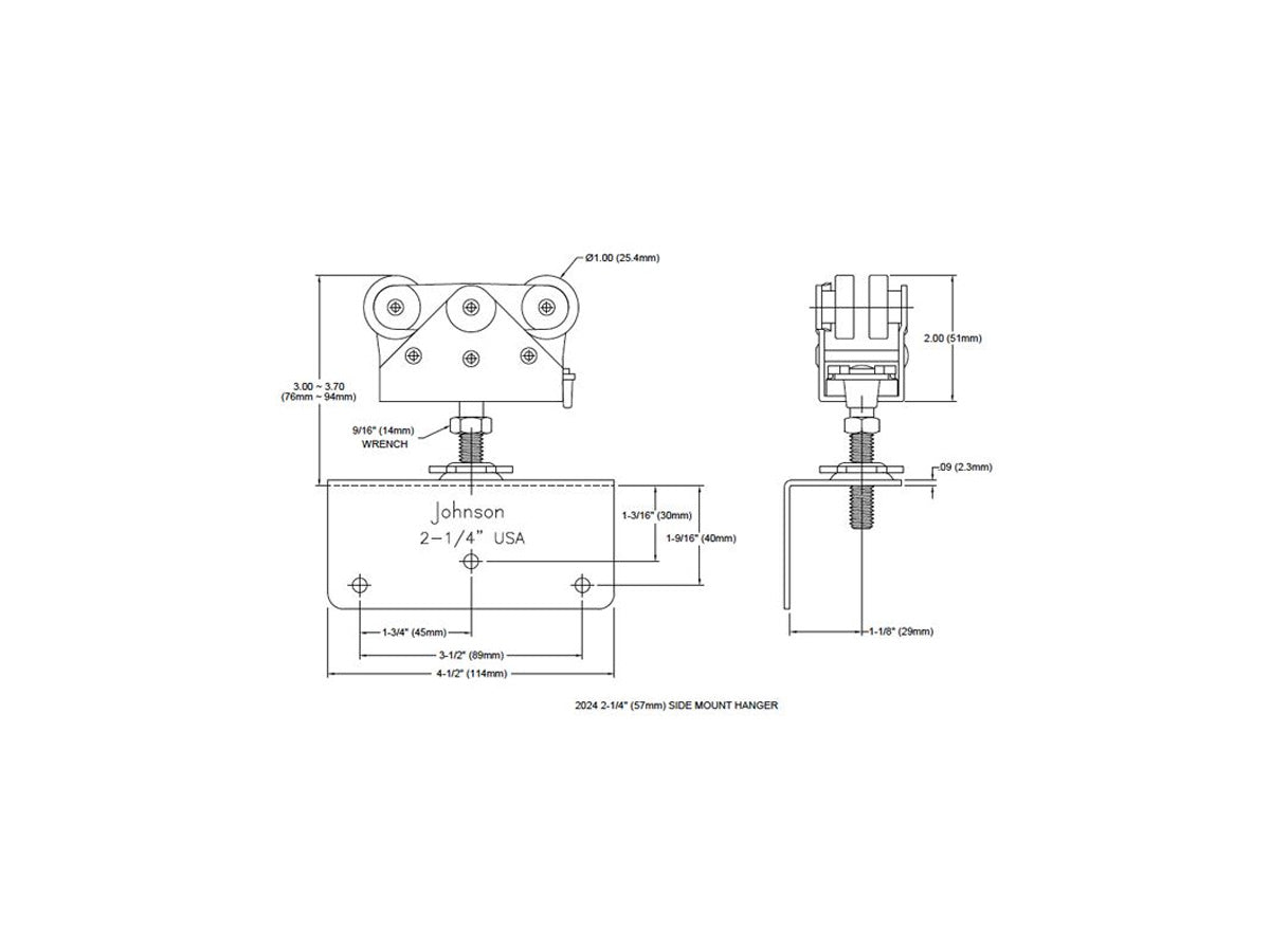 2024 Side Mount 2-1/4" [57mm] Door Hanger