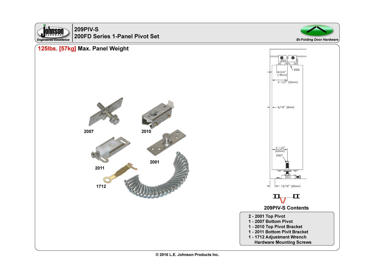 209PIV-S 200 Series Pivot Set