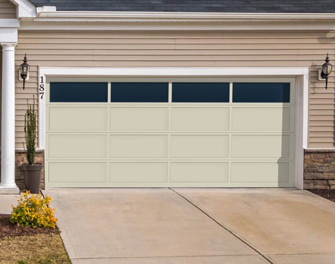 CHI Full-View Aluminum Insulated Modern Garage Doors with Top Glass in Powder Coated Almond