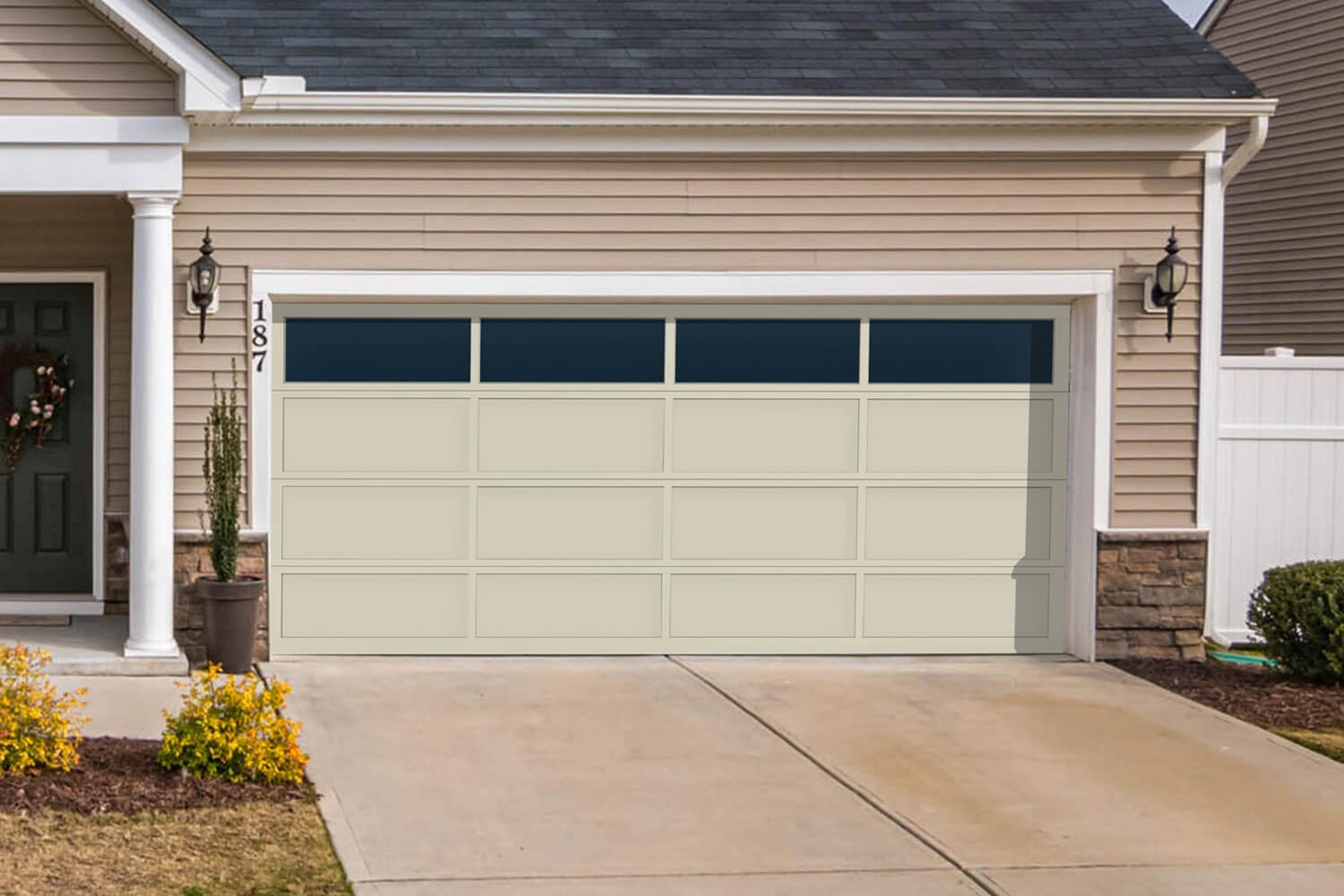 CHI Full-View Aluminum Insulated Modern Garage Doors with Top Glass in Powder Coated Almond