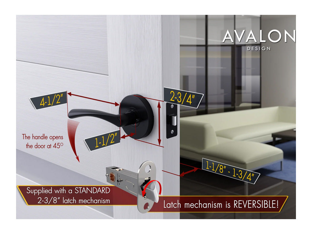 Avalon Charm Modern Interior Door Lever in Matte Black