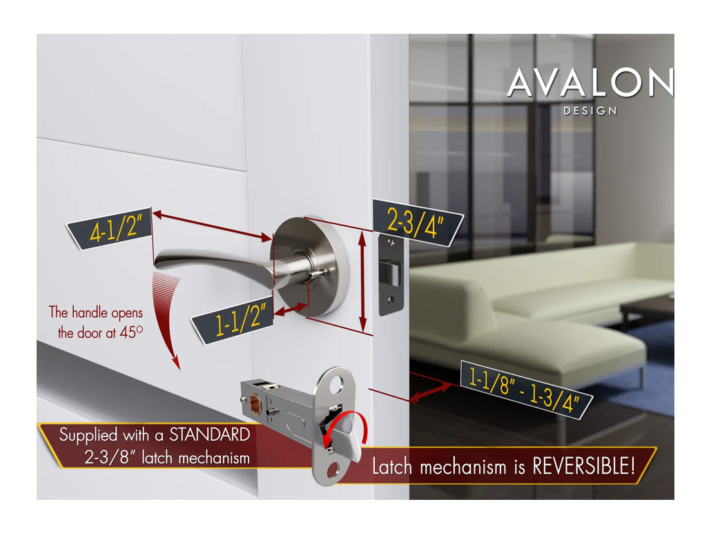 Avalon Charm Modern Interior Door Lever in Satin Nickel