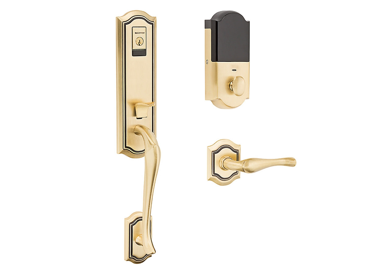 Baldwin Evolved Bethpage Handleset Satin Brass and Brown 060