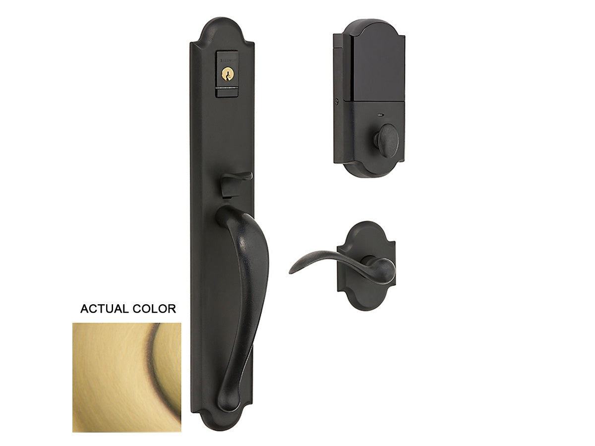 Baldwin Evolved Boulder Full Handleset Satin Brass and Brown 060