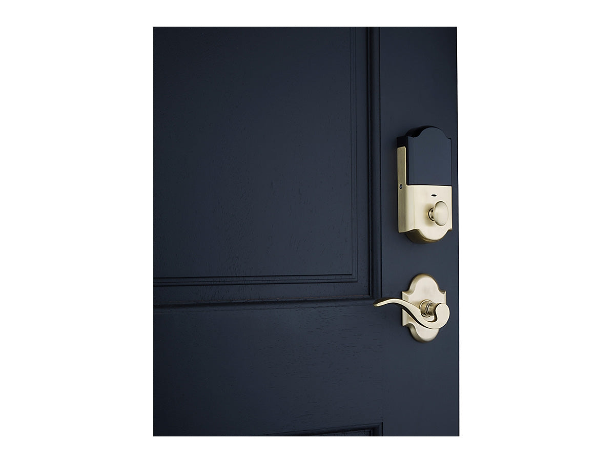 Baldwin Evolved Devonshire Handleset Satin Brass and Brown 060
