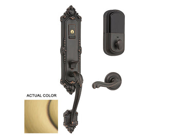 Baldwin Evolved Kensington Handleset Satin Brass and Brown 060