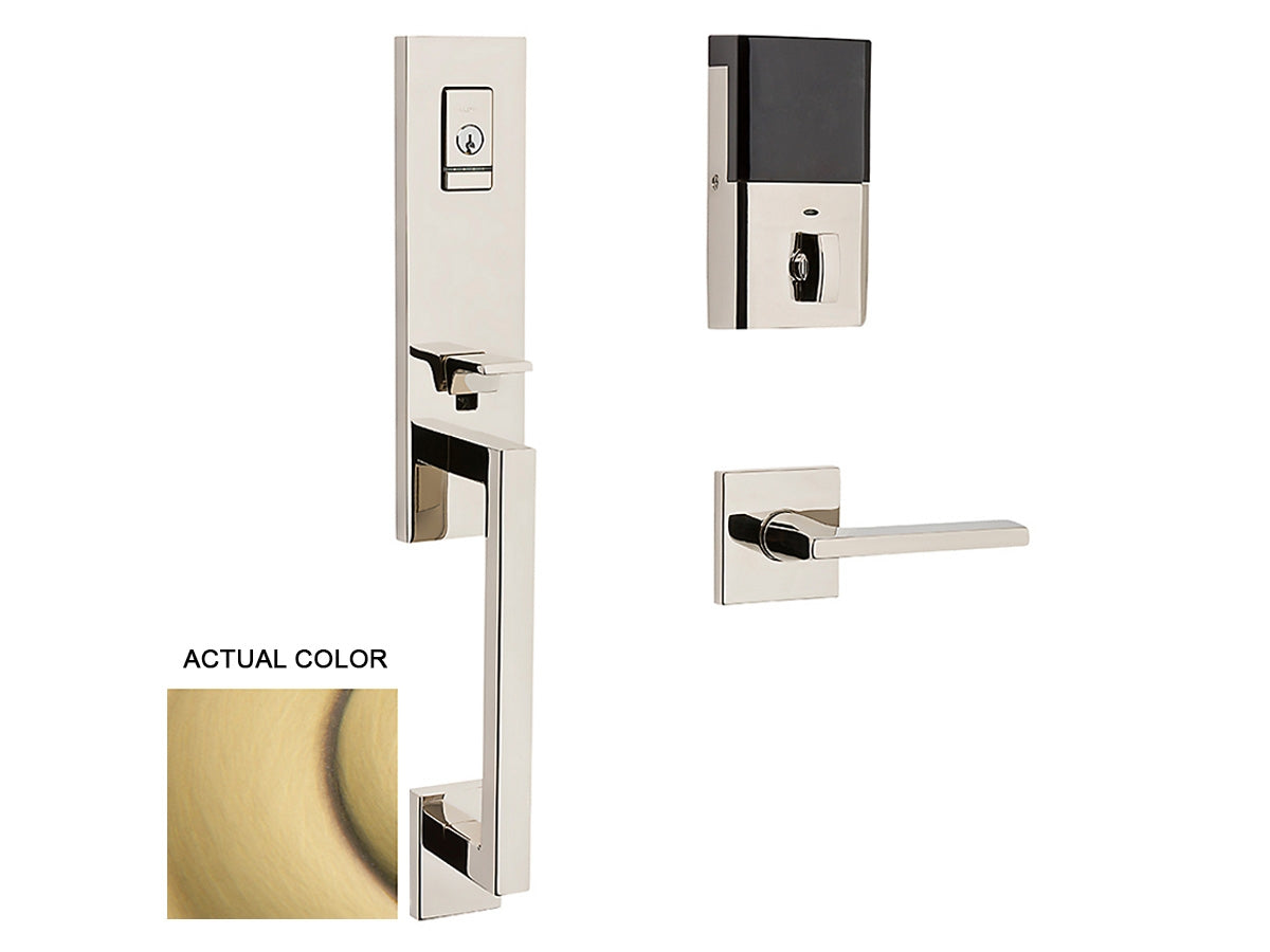 Baldwin Evolved Minneapolis 3/4 Escutcheon Handleset Satin Brass and Brown 060