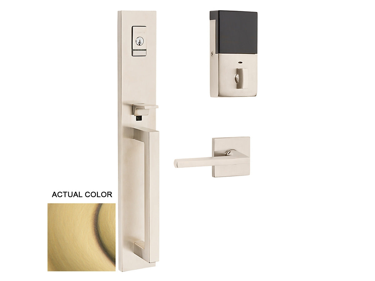 Baldwin Evolved Minneapolis Full Escutcheon Handleset Satin Brass and Brown 060