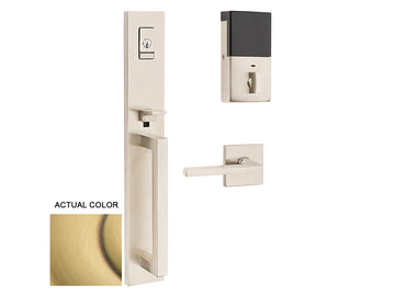 Baldwin Evolved Minneapolis Full Escutcheon Handleset Satin Brass and Brown 060