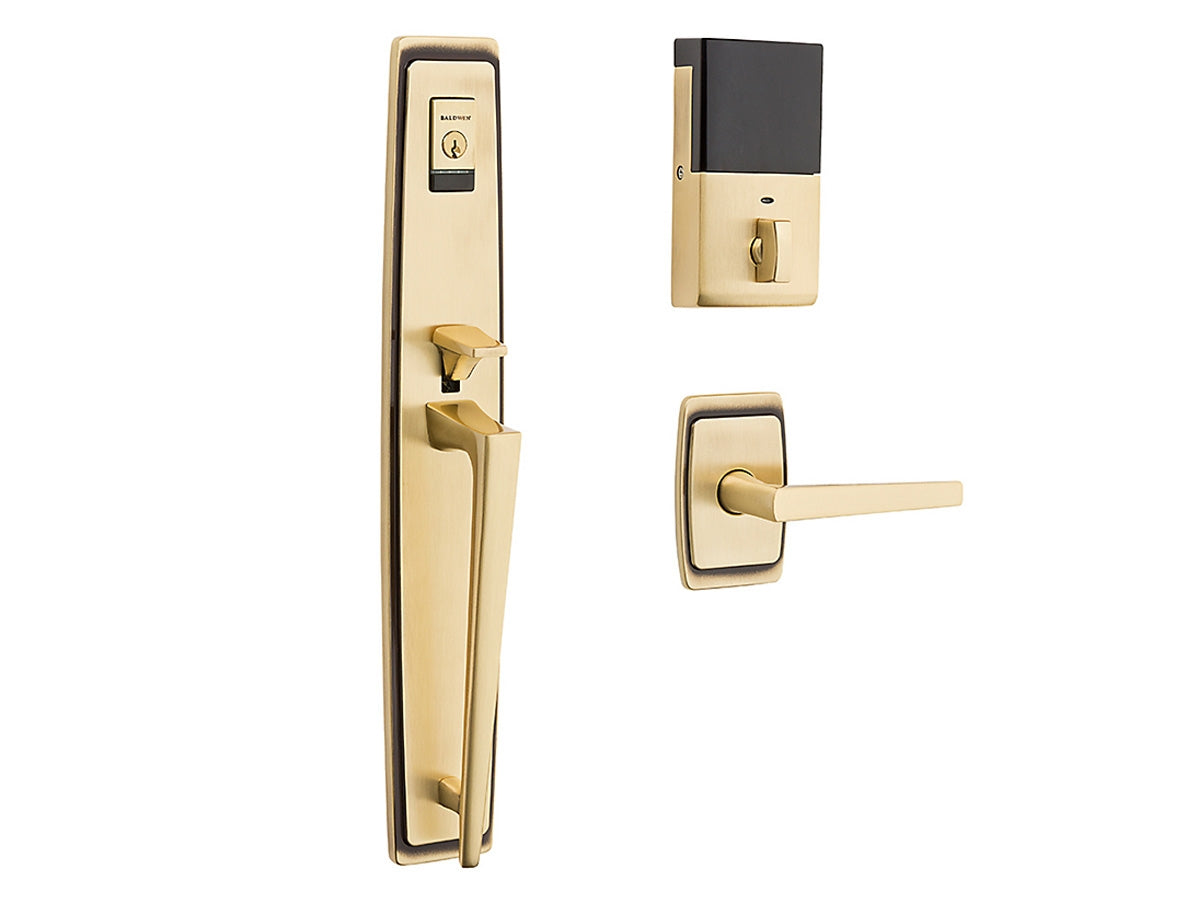 Baldwin Evolved Palm Springs Full Escutcheon Handleset Satin Brass and Brown 060