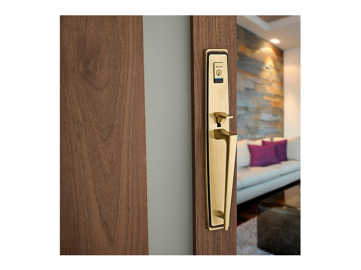 Baldwin Evolved Palm Springs Full Escutcheon Handleset Satin Brass and Brown 060