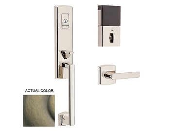 Baldwin Evolved Soho 3/4 Escutcheon Handleset Satin Brass and Black 050