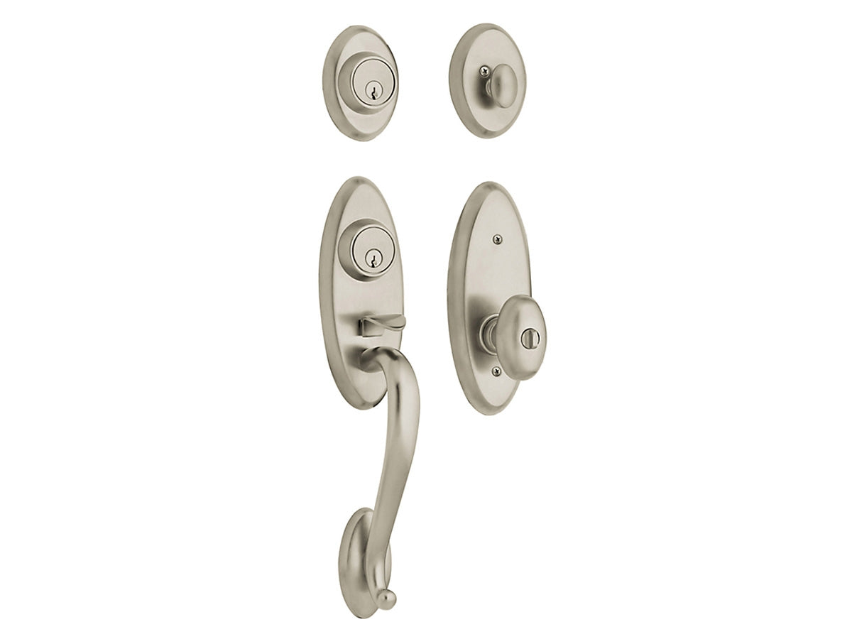 Baldwin Landon Two-Point Lock Handleset Satin Nickel with Lifetime Finish 056