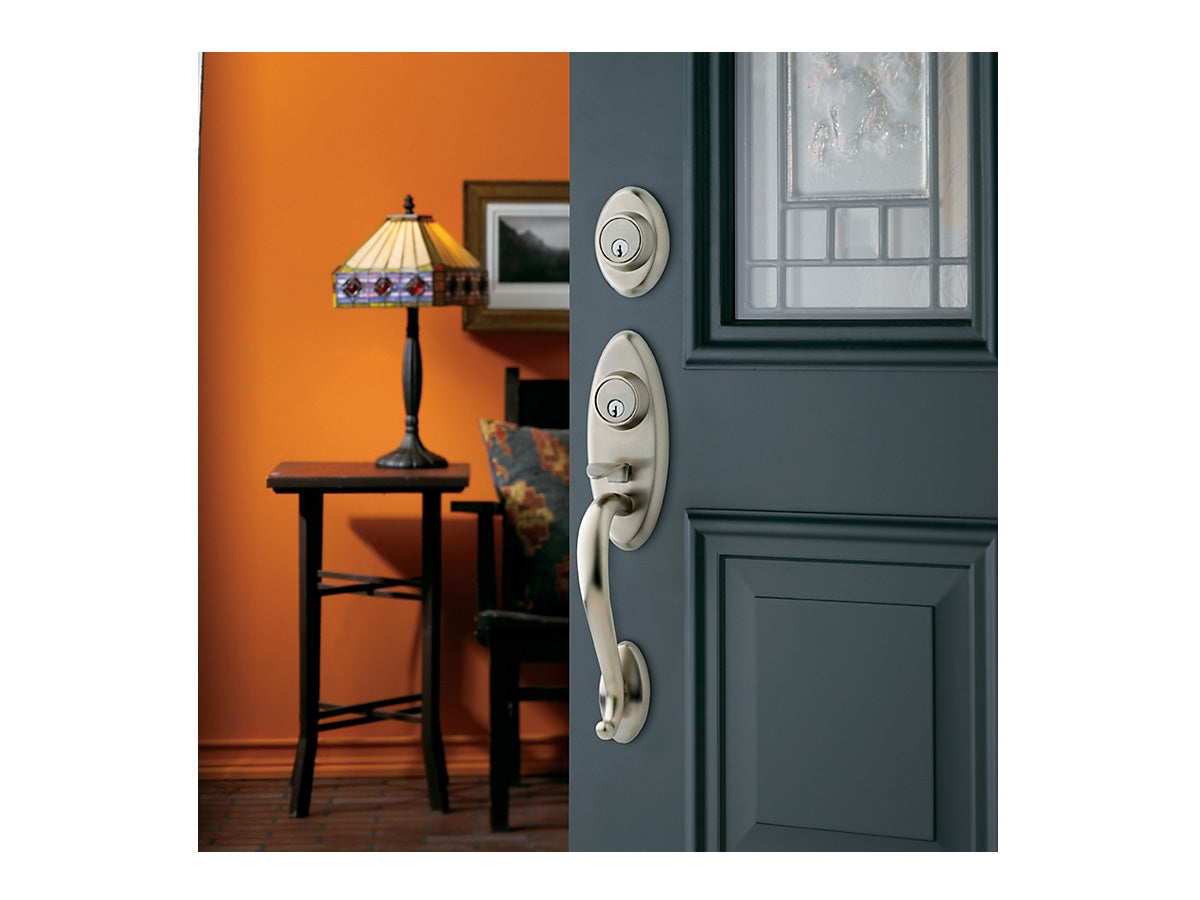 Baldwin Landon Two-Point Lock Handleset Satin Nickel with Lifetime Finish 056