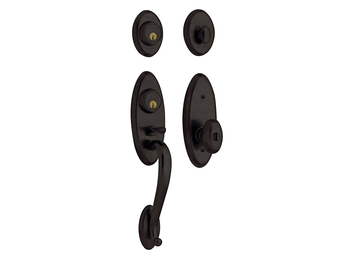 Baldwin Landon Two-Point Lock Handleset Distressed Oil-Rubbed Bronze 402