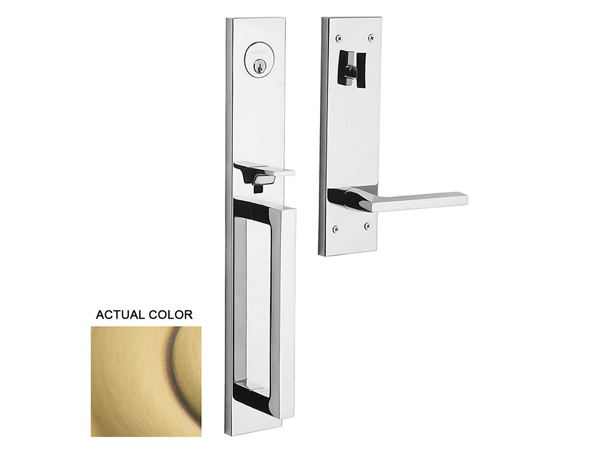 Baldwin Minneapolis Full Escutcheon Handleset Satin Brass and Brown 060