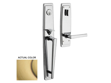 Baldwin Palm Springs Full Escutcheon Handleset Satin Brass and Brown 060