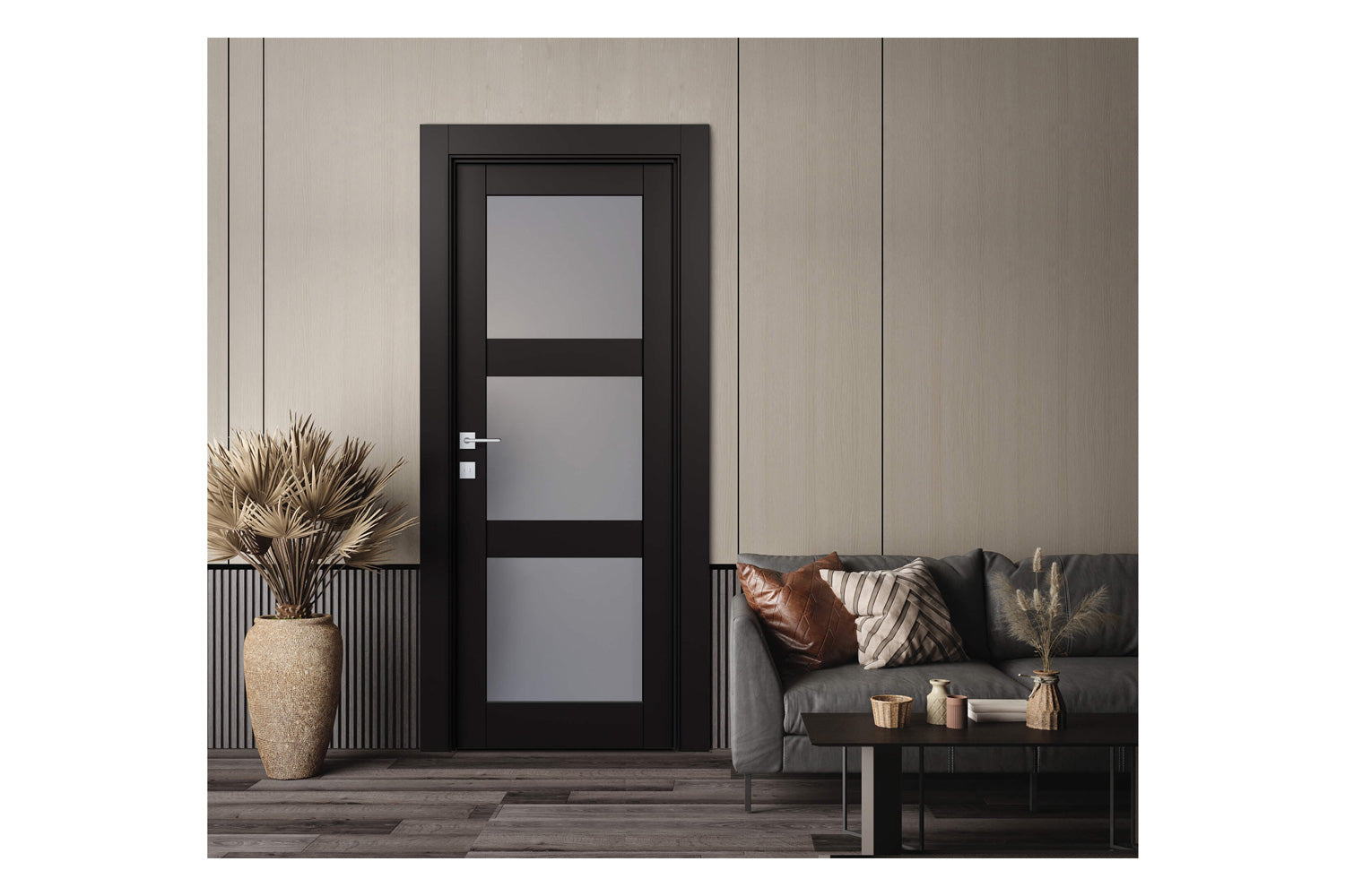 Belldinni Avon 3 Lite Vetro Black Matte Modern Interior Door