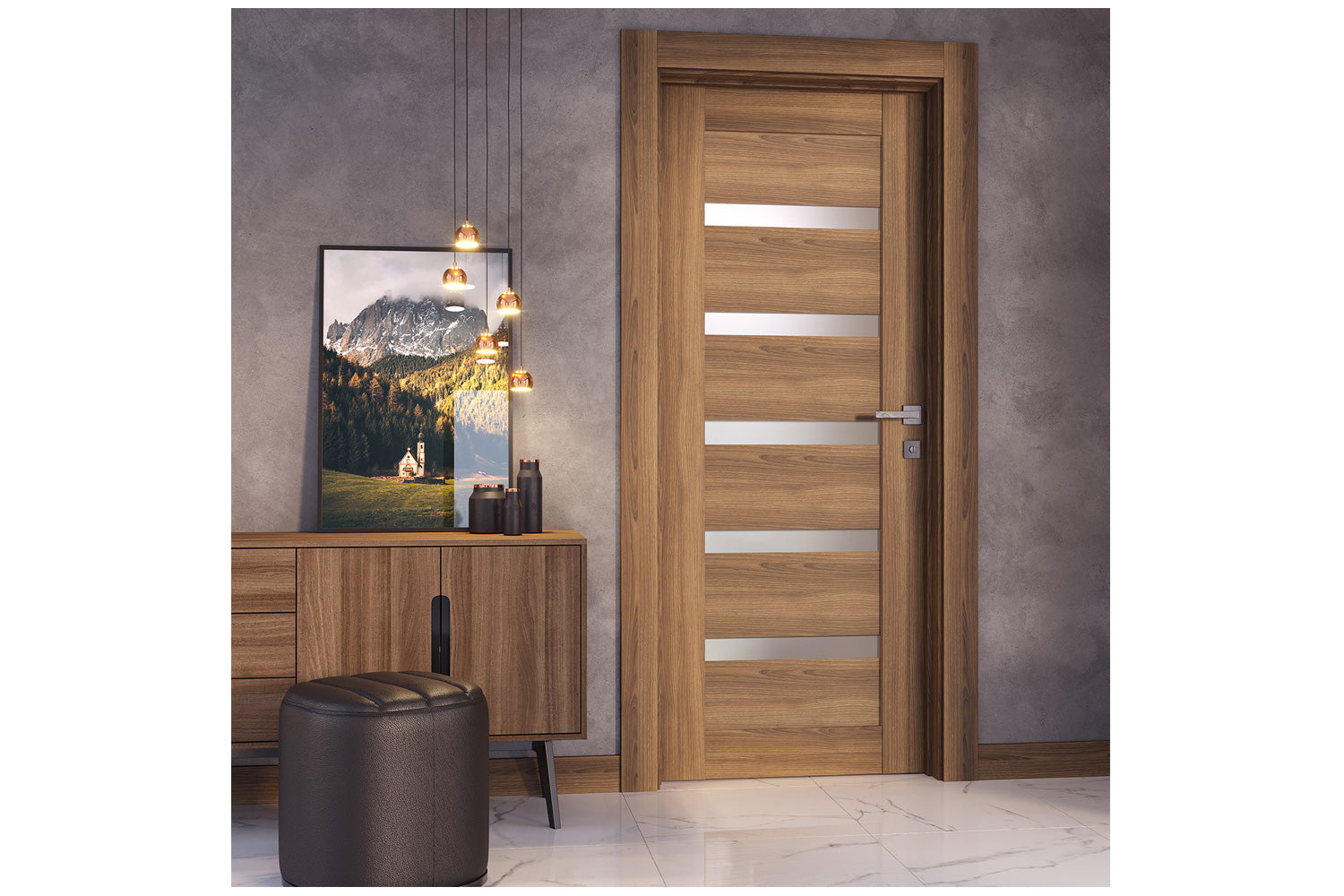 Belldinni Avon 07 04 Vetro Pecan Nutwood Modern Interior Door