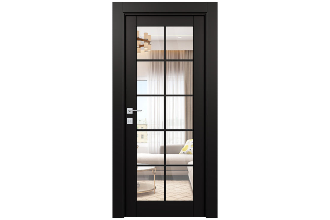 Belldinni Avon 10 Lite Clear Vetro Black Matte Modern Interior Door -  Single Door