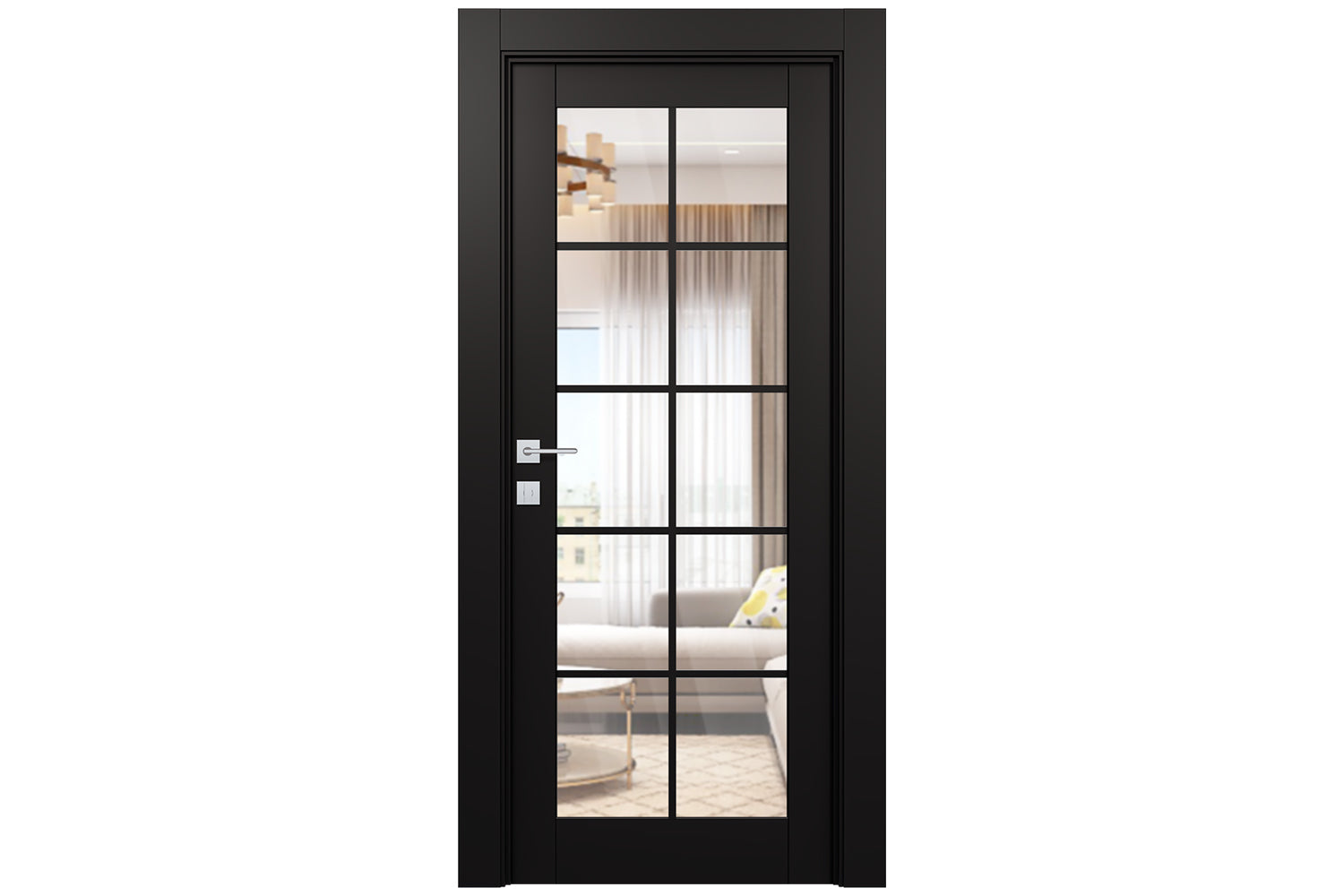 Belldinni Avon 10 Lite Clear Vetro Black Matte Modern Interior Door -  Single Door