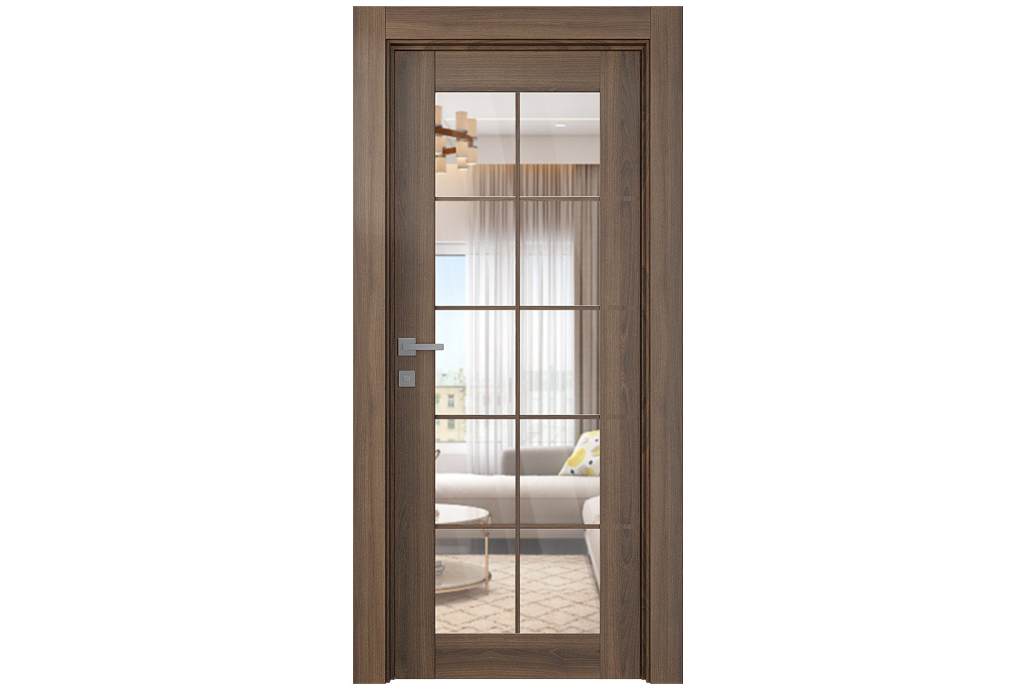 Belldinni Avon 10 Lite Clear Vetro Pecan Nutwood Modern Interior Door - Single Door