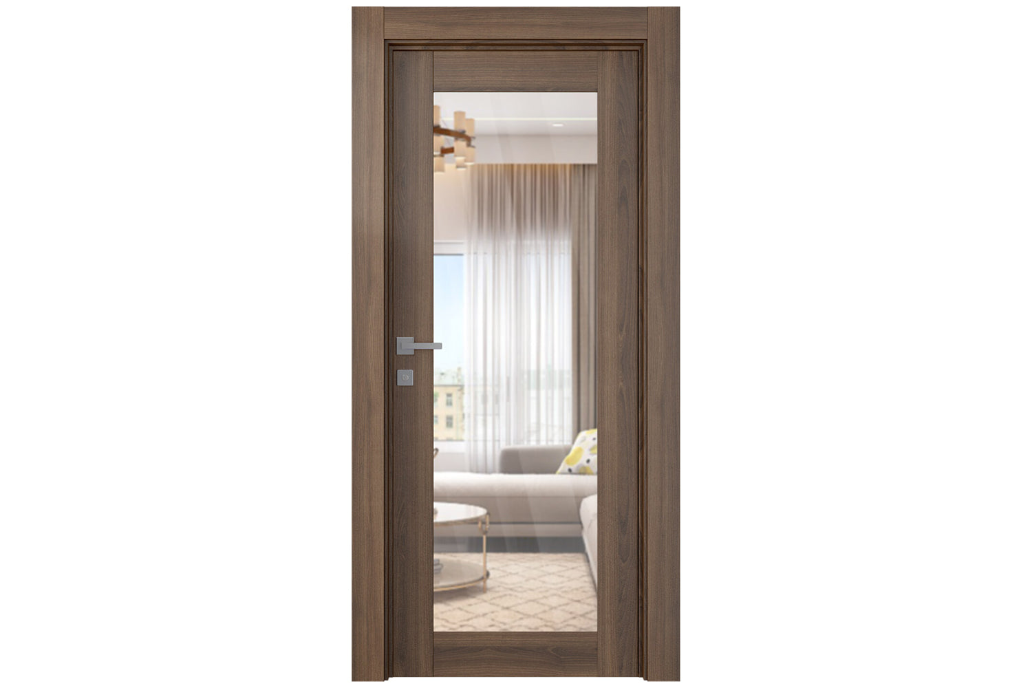 Belldinni Avon 207 Clear Vetro Pecan Nutwood Modern Interior Door - Single Door