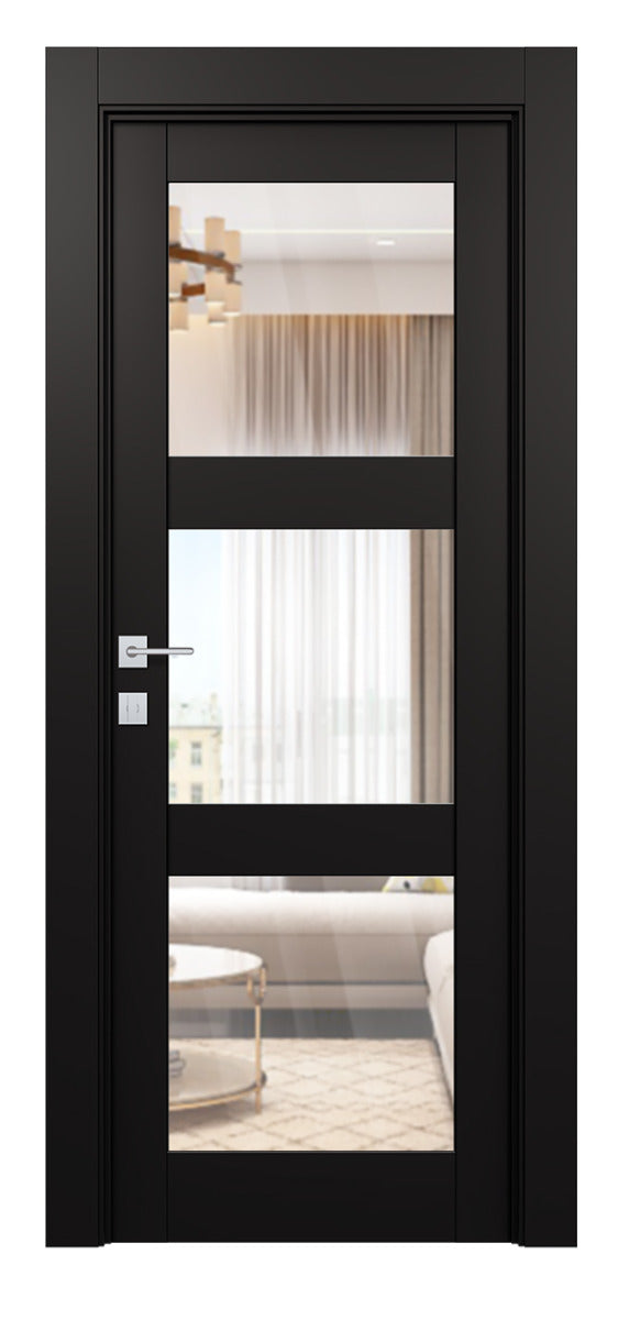 Belldinni Avon 3 Lite Clear Vetro Black Matte Modern Interior Door