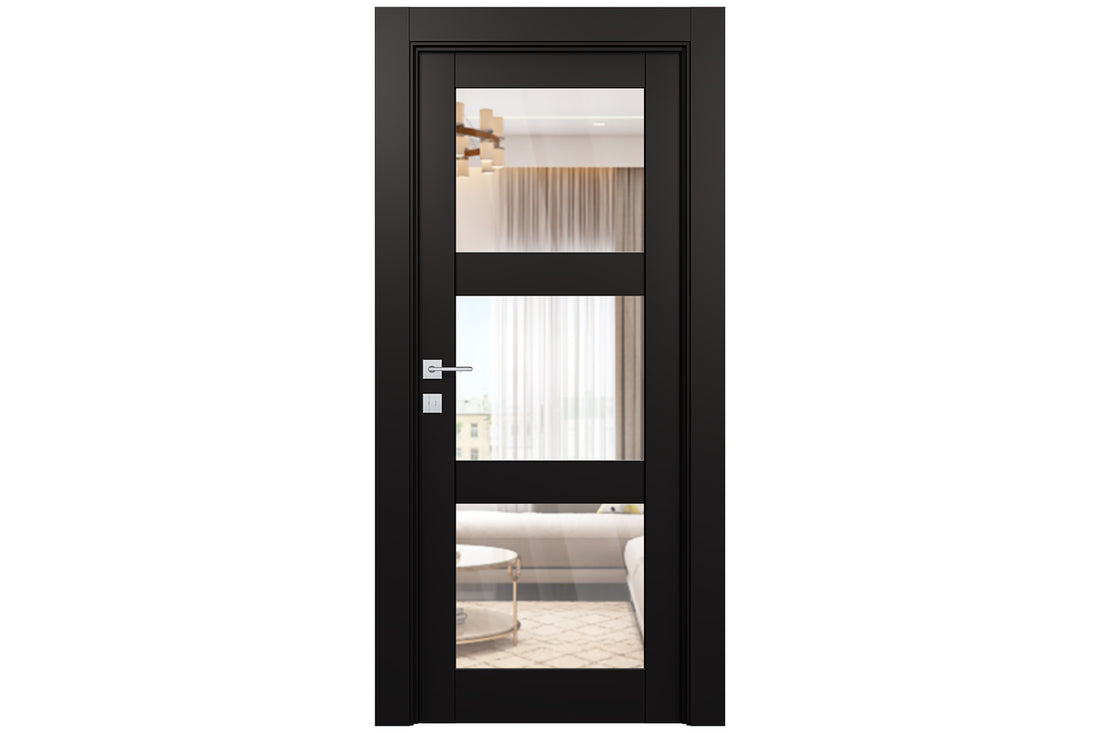 Belldinni Avon 3 Lite Clear Vetro Black Matte Modern Interior Door - Single Door
