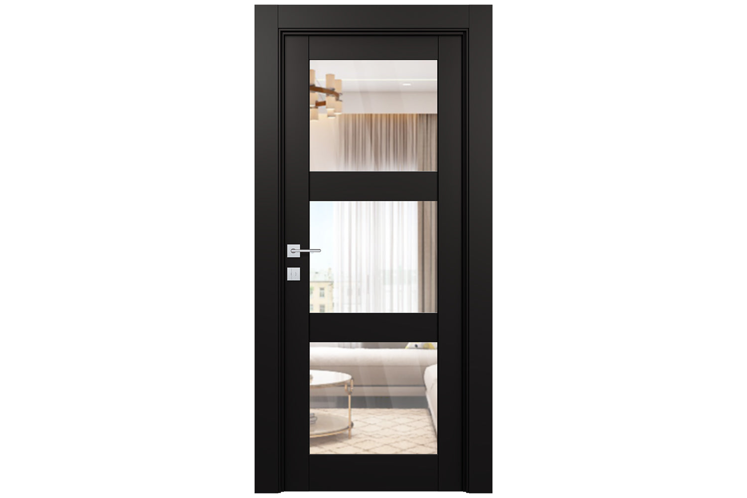 Belldinni Avon 3 Lite Clear Vetro Black Matte Modern Interior Door - Single Door