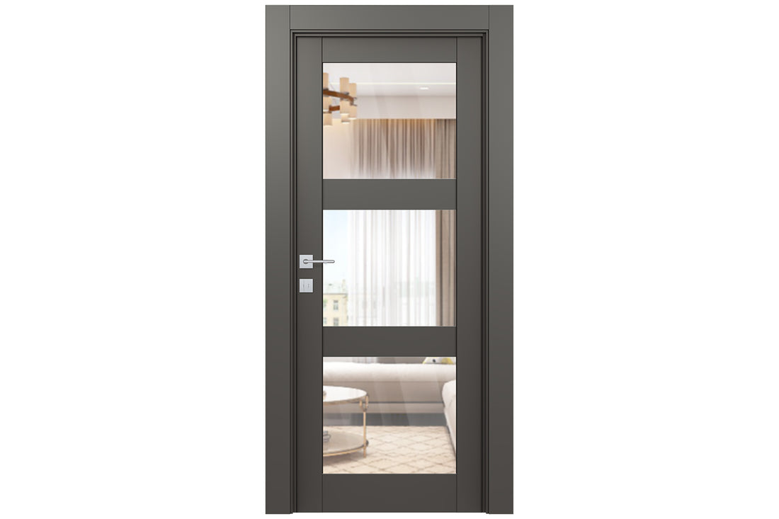 Belldinni Avon 3 Lite Clear Vetro Gray Matte Modern Interior Door - Single Door
