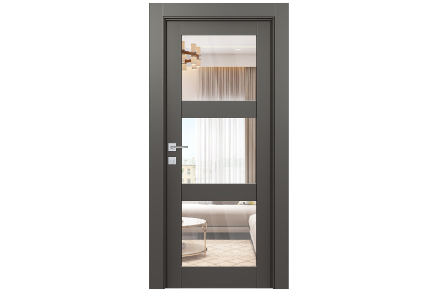 Belldinni Avon 3 Lite Clear Vetro Gray Matte Modern Interior Door - Single Door