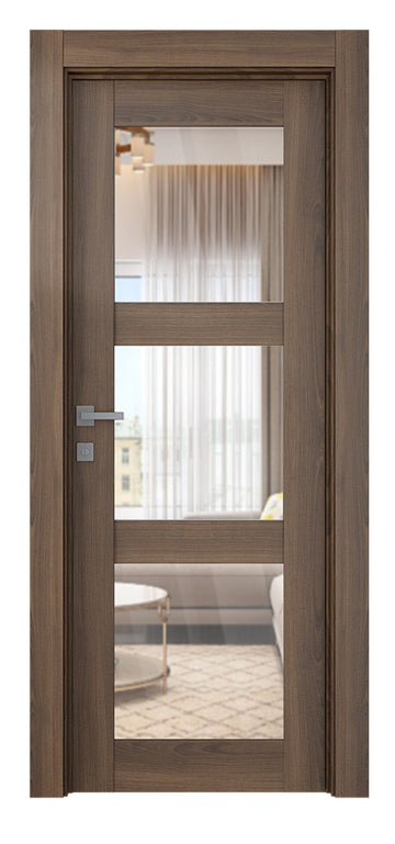Belldinni Avon 3 Lite Clear Vetro Pecan Nutwood Modern Interior Door