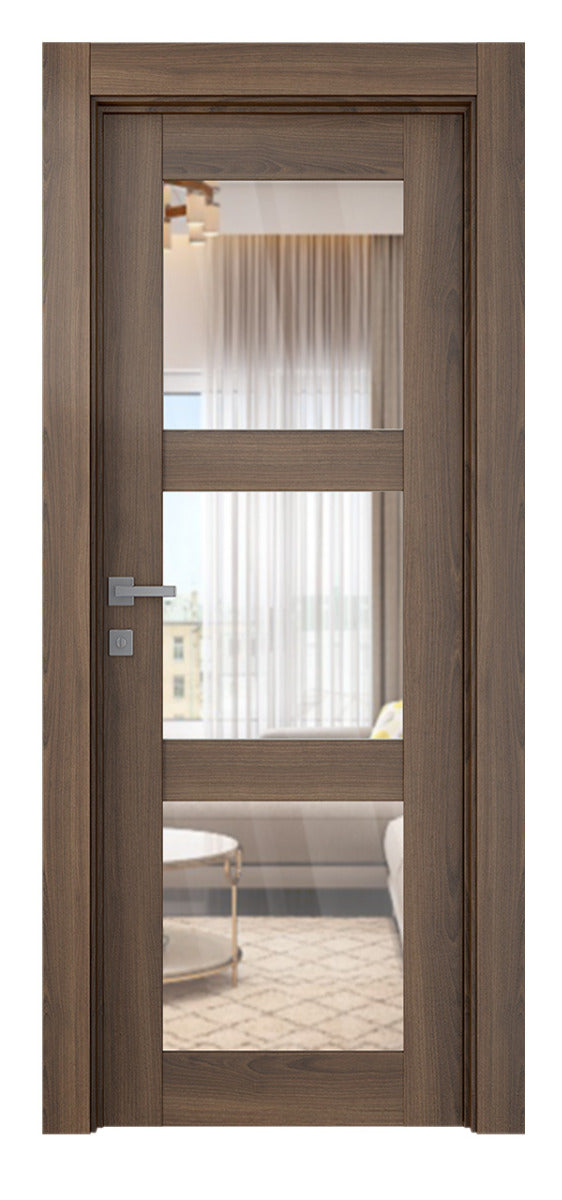 Belldinni Avon 3 Lite Clear Vetro Pecan Nutwood Modern Interior Door