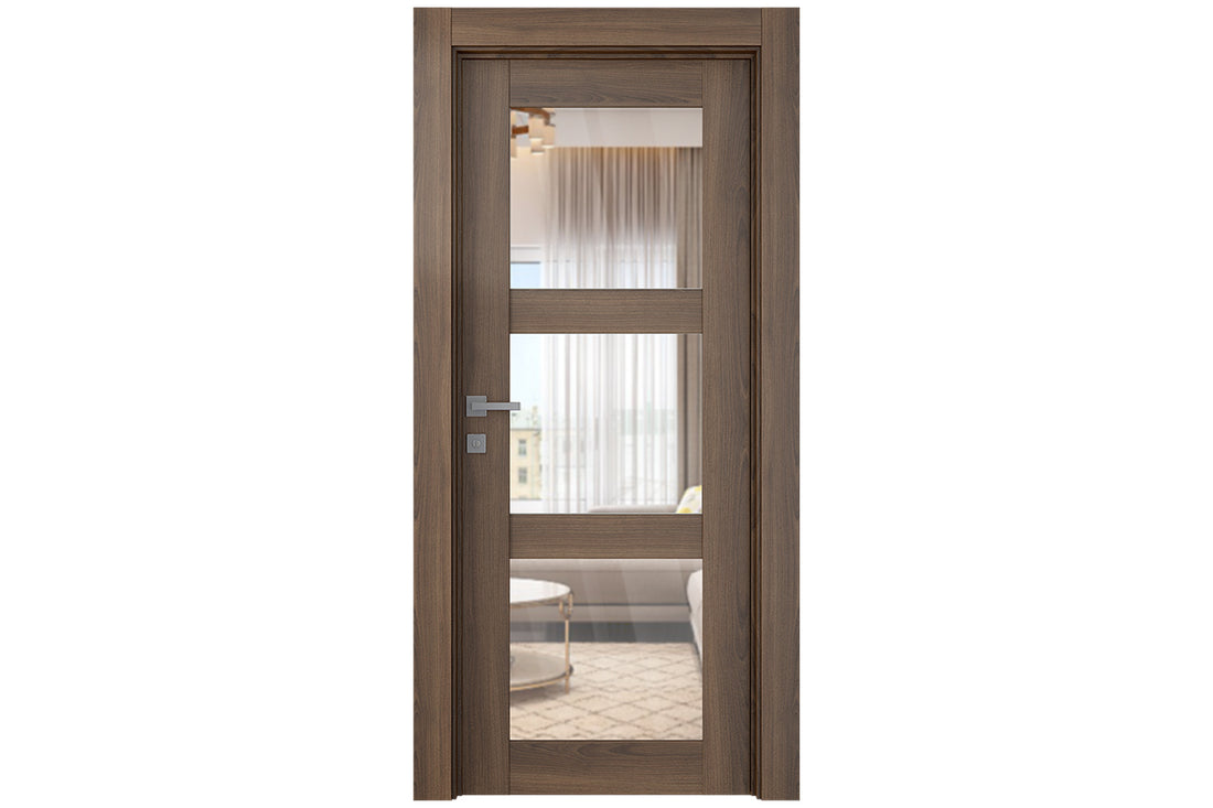 Belldinni Avon 3 Lite Clear Vetro Pecan Nutwood Modern Interior Door - Single Door