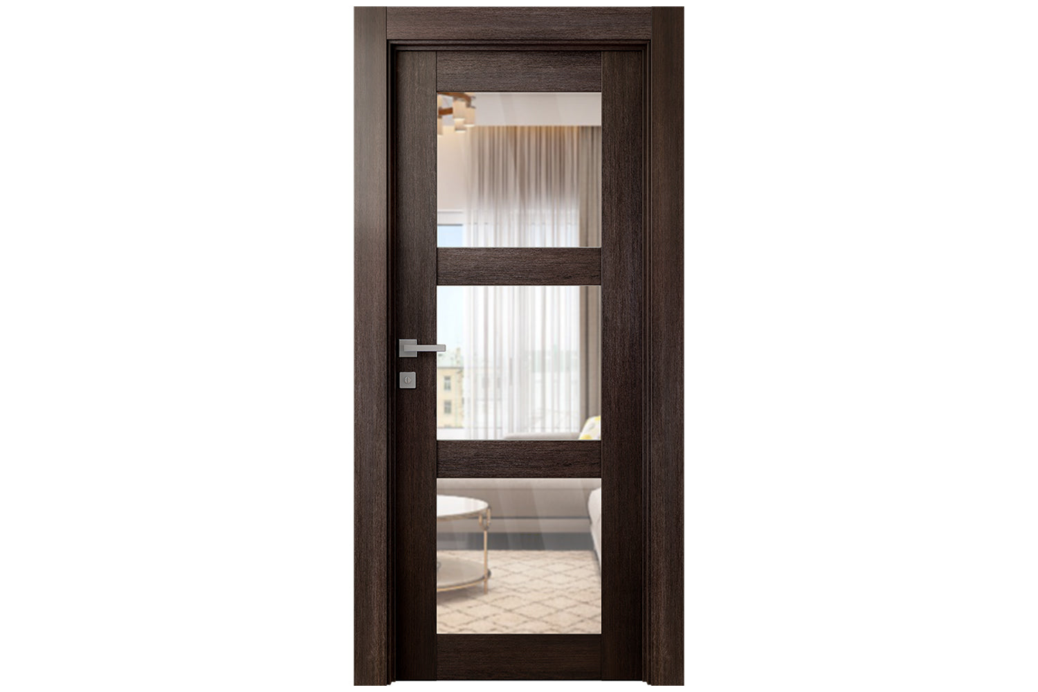 Belldinni Avon 3 Lite Clear Vetro Veralinga Oak Modern Interior Door- Single Door
