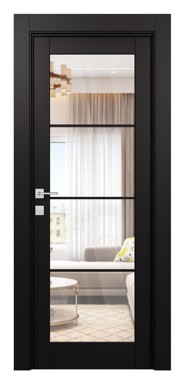 Belldinni Avon 4 Lite Clear Vetro Black Matte Modern Interior Door