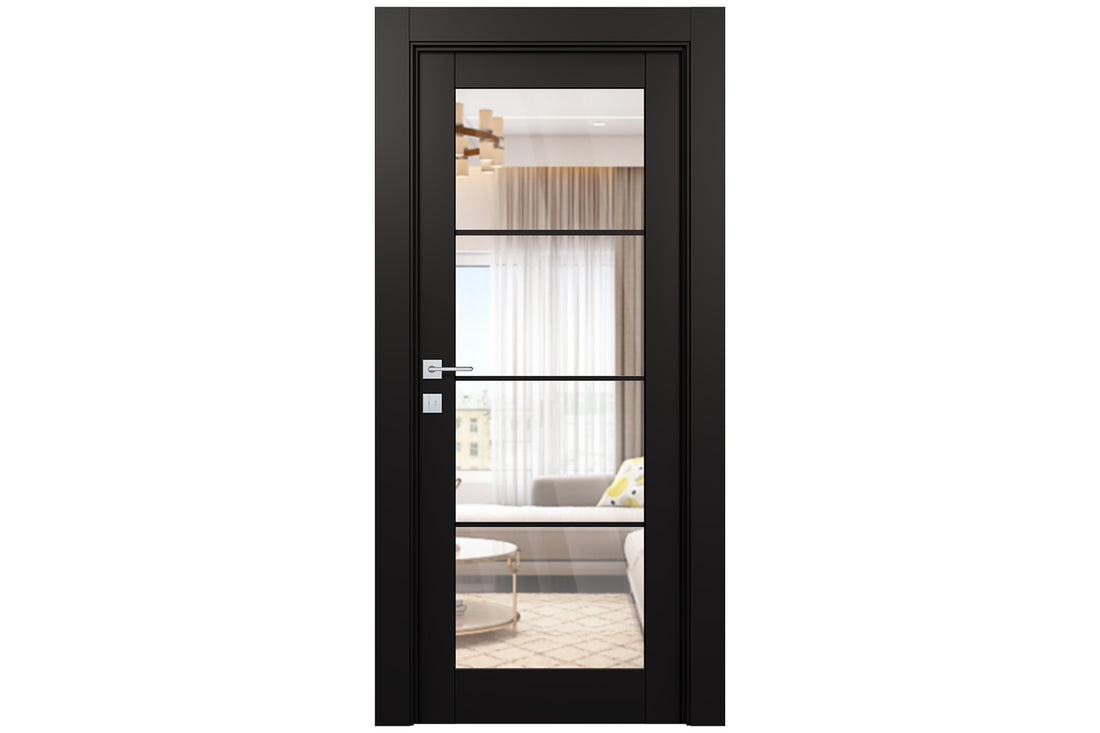 Belldinni Avon 4 Lite Clear Vetro Black Matte Modern Interior Door - Single Door