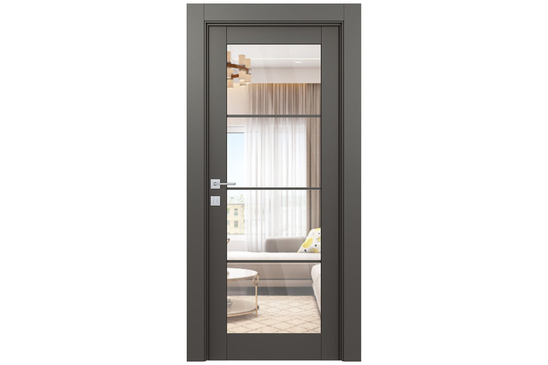 Belldinni Avon 4 Lite Clear Vetro Gray Matte Modern Interior Door - Single Door