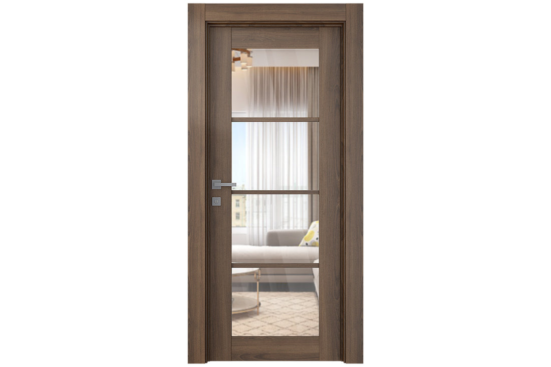 Belldinni Avon 4 Lite Clear Vetro Pecan Nutwood Modern Interior Door - Single Door