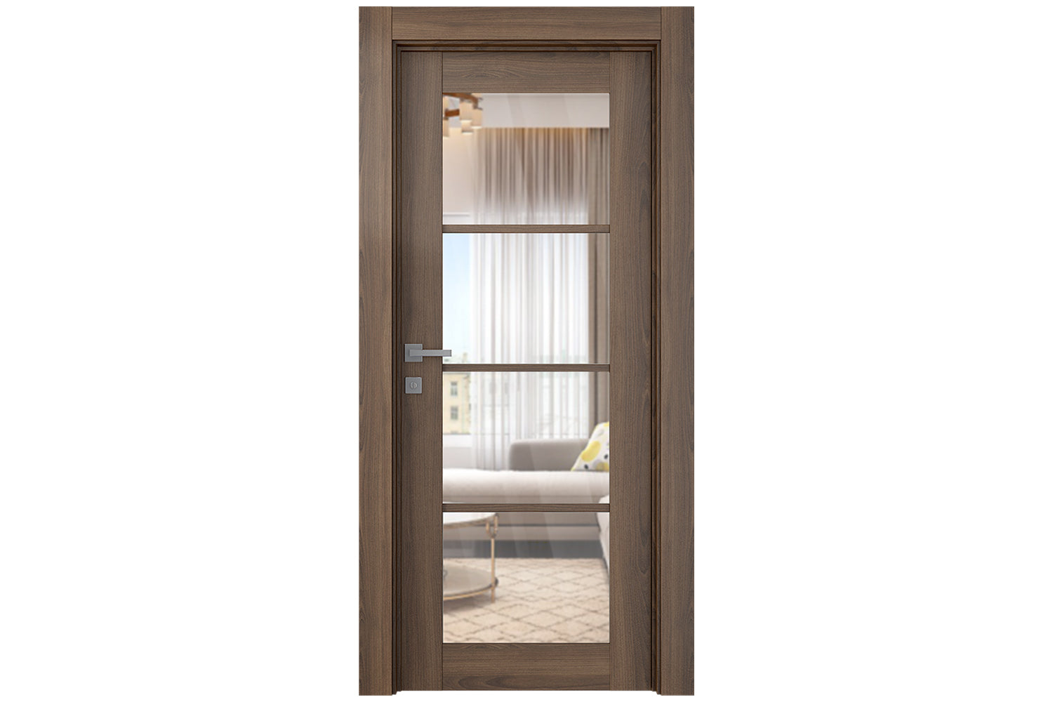 Belldinni Avon 4 Lite Clear Vetro Pecan Nutwood Modern Interior Door - Single Door